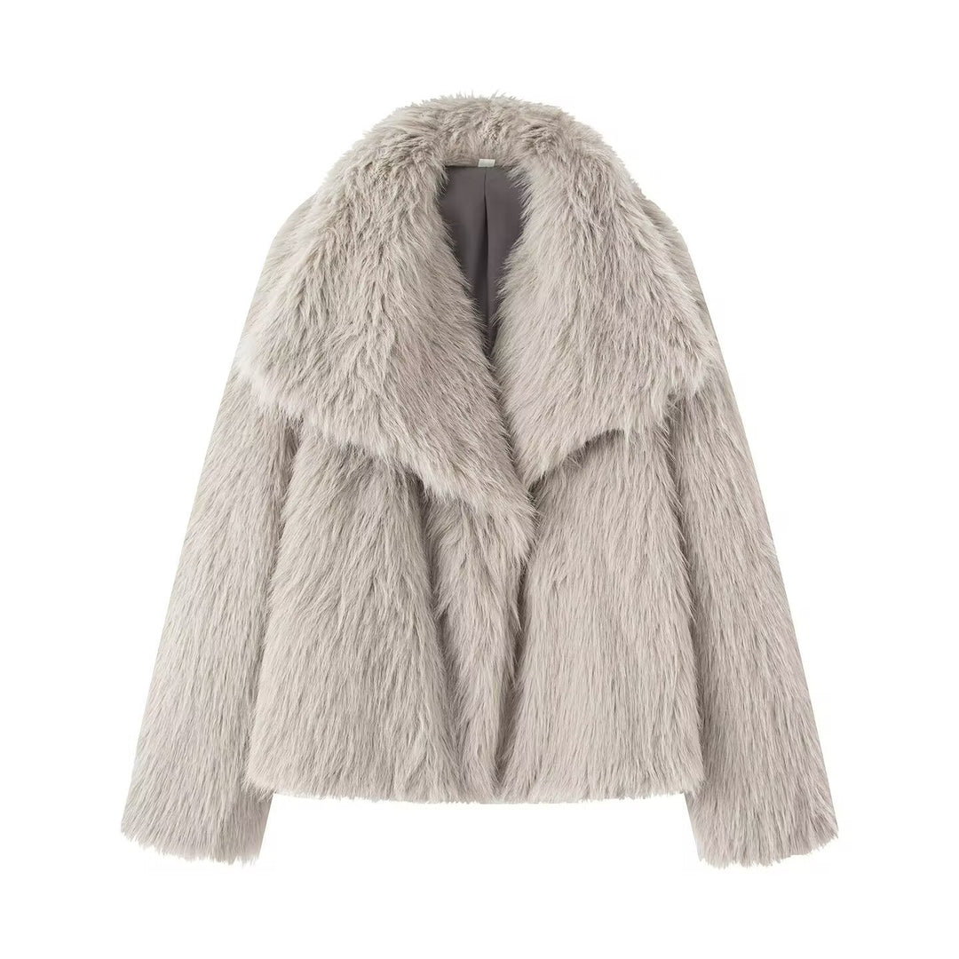 Damen Kurzer Boxy-Faux-Fur-Mantel mit großzügigem Schalkragen und weichem Innenfutter Nord Taschen