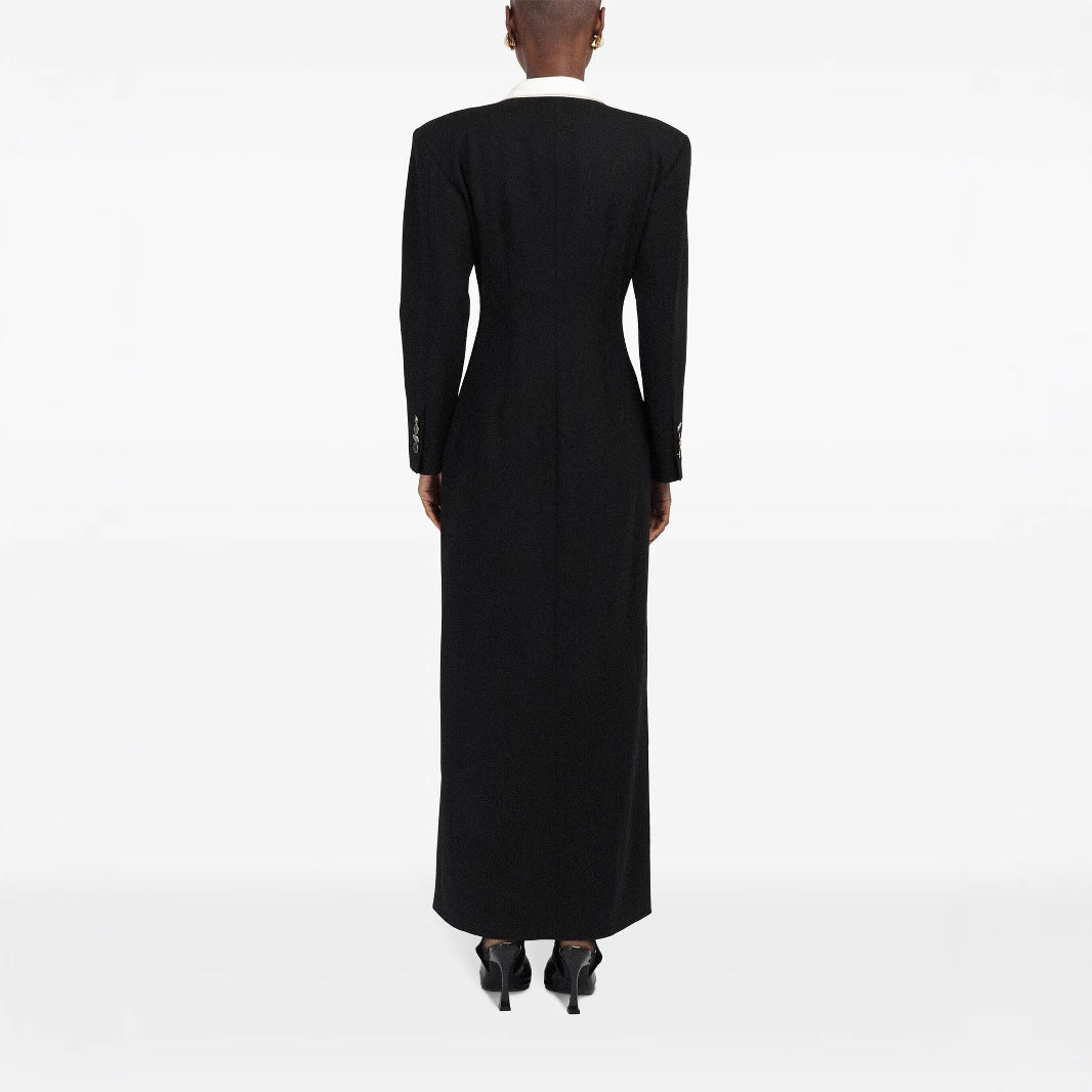 Damen Doppelreihiges Longblazer-Kleid mit taillierter Silhouette und Kontrastrevers Nord Taschen