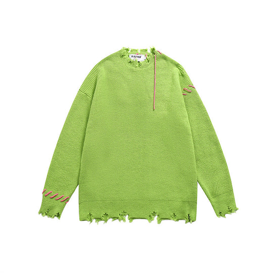 Unisex Oversize Grobstrick-Pullover mit Destroy-Effekt und Ziernähten Nord Taschen
