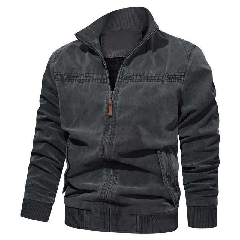 Herren leichtes Vintage-Canvas-Blouson mit Stehkragen und Rippbündchen Nord Taschen