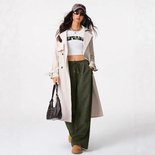 Damen Weite Cordhose mit Gummibund, Tunnelzug und Eingrifftaschen Nord Taschen
