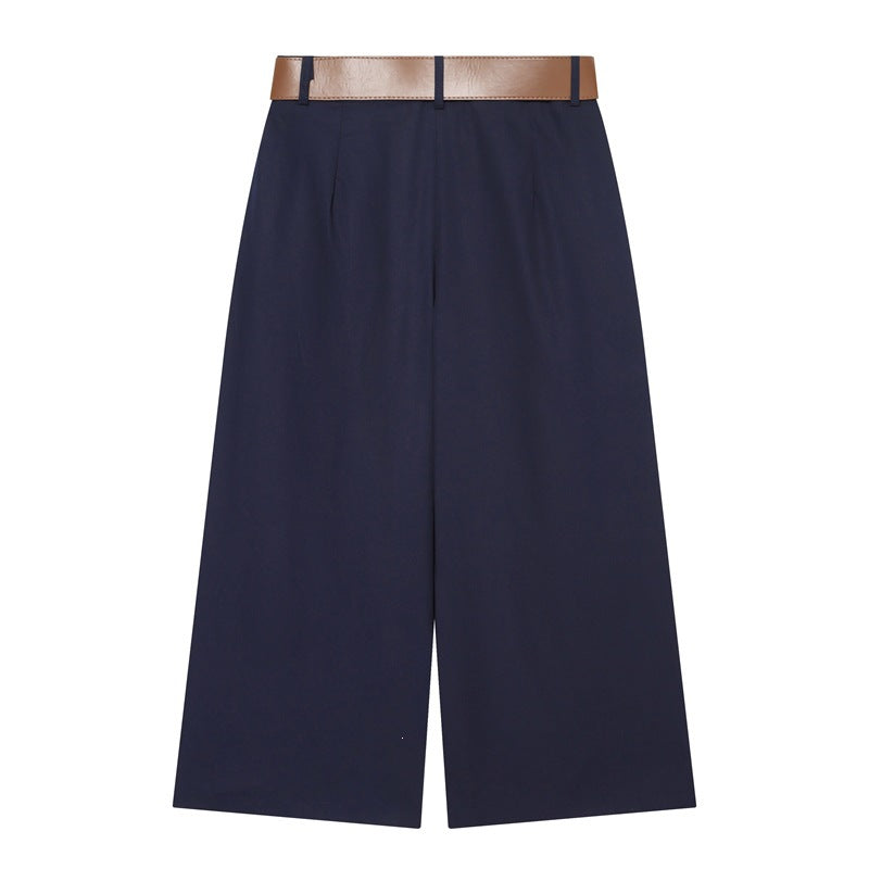 Damen Hochtaillierte Culotte-Hose mit weitem Bein, Kellerfalten und Rundbuckel-Gürtel Nord Taschen