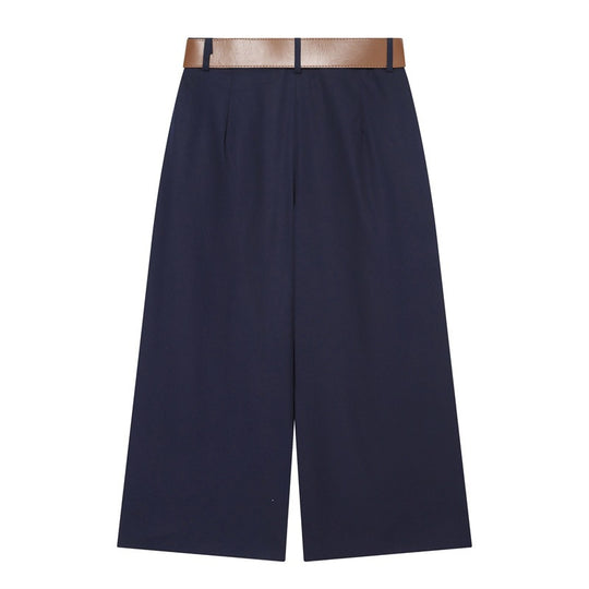 Damen Hochtaillierte Culotte-Hose mit weitem Bein, Kellerfalten und Rundbuckel-Gürtel Nord Taschen