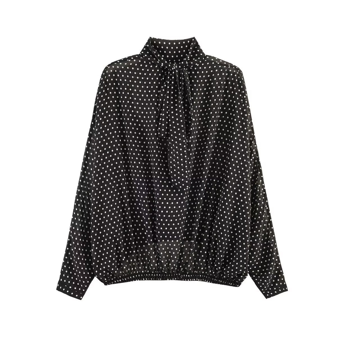 Damen Lockeres Blouson-Top mit Stehkragen, Tupfenmuster und elastischem Saum Nord Taschen