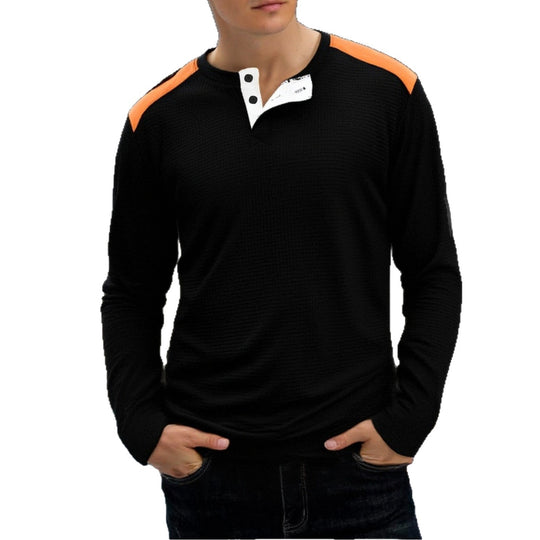 Herren strukturiertes Henley-Langarmshirt mit Stehkragen, Schulterpaspel und Waffelstruktur Nord Taschen