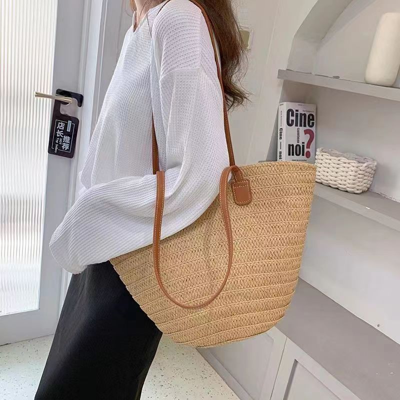 Damen Stroh-Tasche mit hochwertigen Kunstledergriffen Nord Taschen