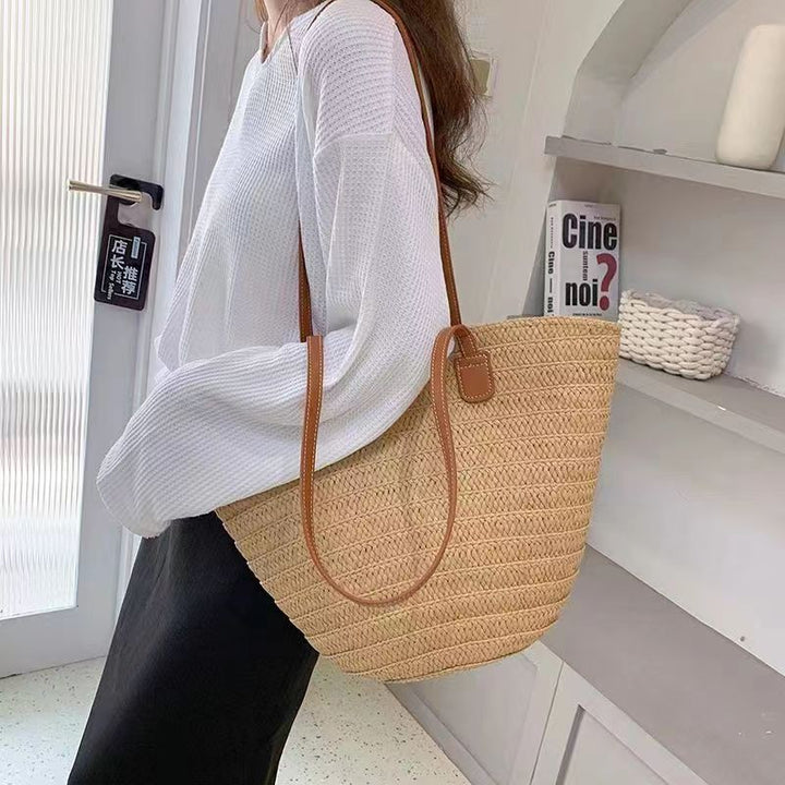 Damen Stroh-Tasche mit hochwertigen Kunstledergriffen Nord Taschen
