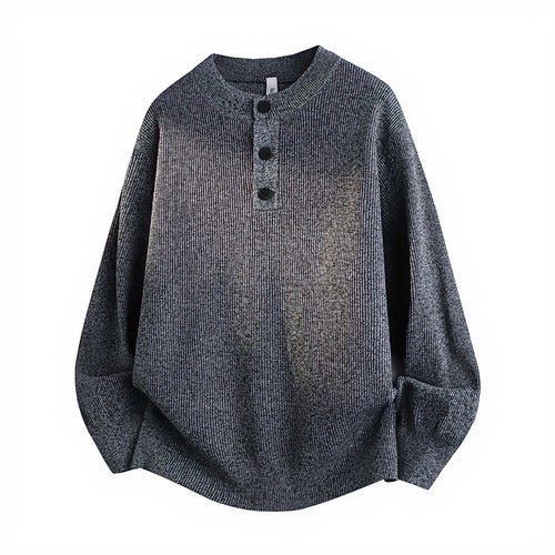 Unisex Oversized Rippen-Henley-Pullover mit verlängertem Rückensaum und 3-Knopf-Leiste Nord Taschen