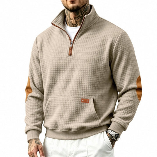Herren Waffelstruktur-Fleecepullover mit Stehkragen, Kängurutasche und Kontrastbesatz Nord Taschen