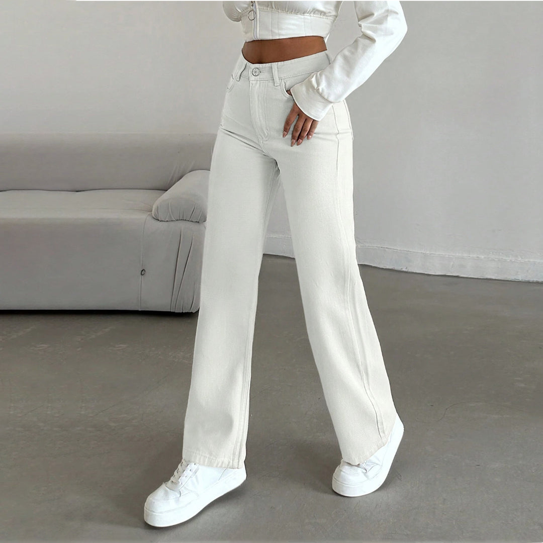 Damen Hochtaillierte weite Fünf-Taschen-Hose aus elastischem Denim mit ausgestelltem Bein Nord Taschen