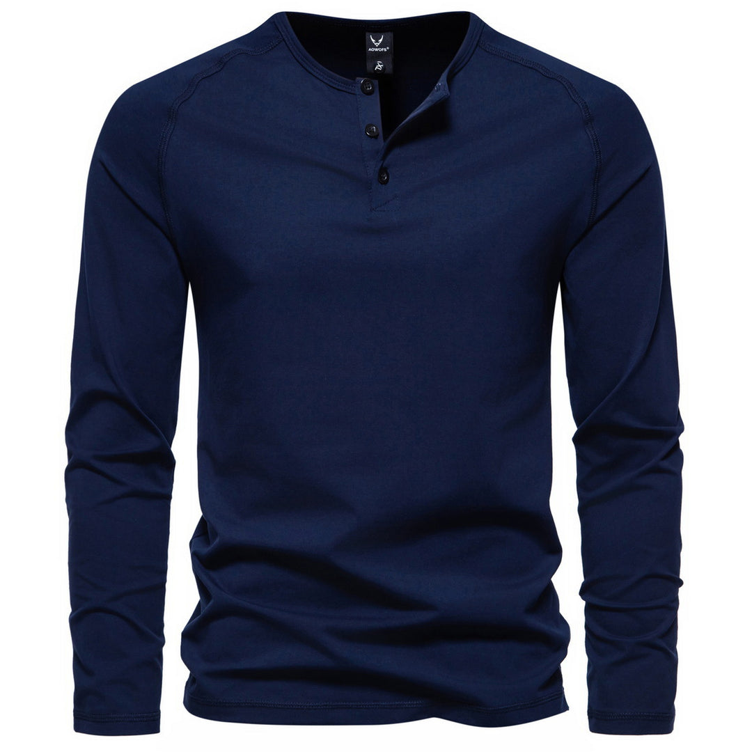 Herren langärmeliges Henley-Shirt aus Baumwollmischung mit Knopfleiste und schmaler Schnitt Nord Taschen