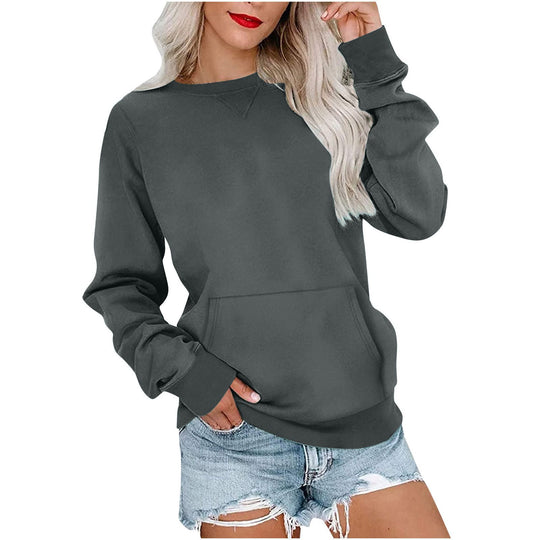 Damen Lockeres Sweatshirt mit Rundhalsausschnitt und Kängurutasche Nord Taschen