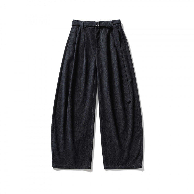 Damen Weite Highwaist-Hose mit Bundfalten, Balloon-Silhouette und Stoffgürtel Nord Taschen