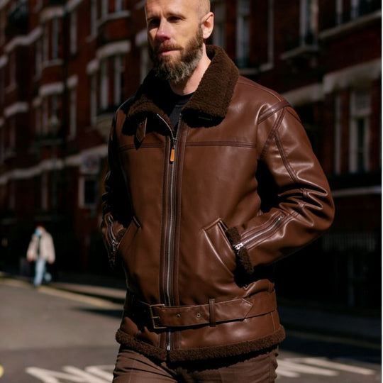 Herren Kunstleder-Fliegerjacke mit Teddyfutter, Reißverschlüssen und Stehkragen Nord Taschen