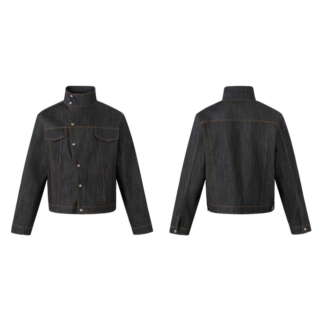 Unisex Kurz geschnittene Denimjacke mit hohem Stehkragen und Ziernähten Nord Taschen