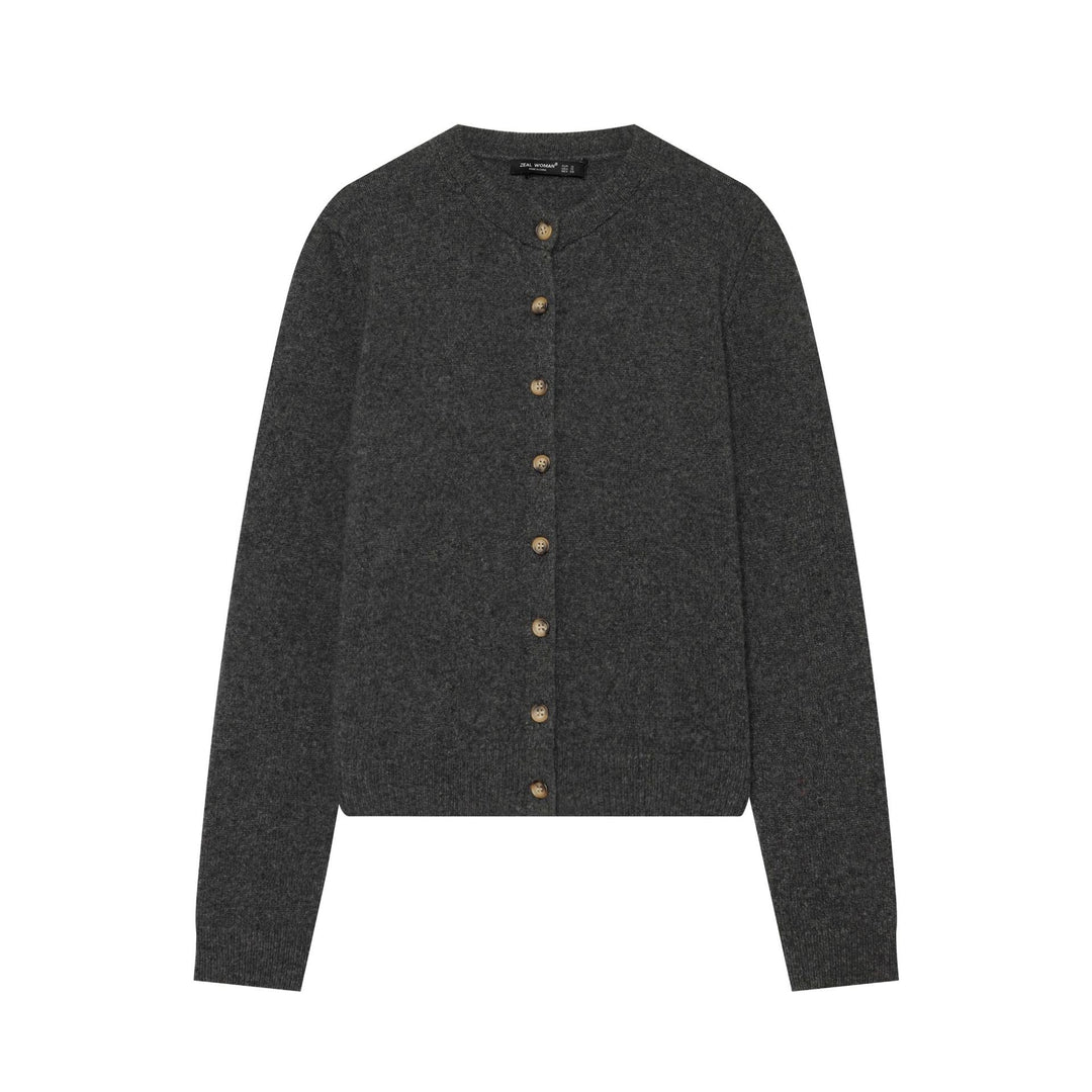 Damen Feinstrick-Cardigan im Cropped-Schnitt mit Rundhalsausschnitt und Holzknopfleiste Nord Taschen