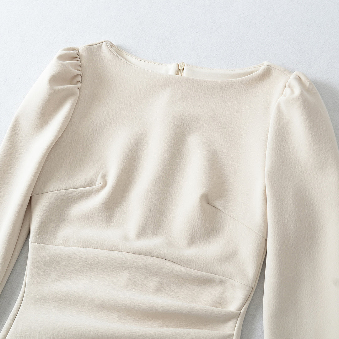 Damen Figurbetontes Midikleid mit geraffter Wickeloptik und langen Ärmeln Nord Taschen