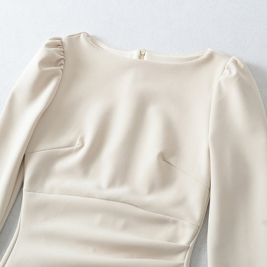 Damen Figurbetontes Midikleid mit geraffter Wickeloptik und langen Ärmeln Nord Taschen