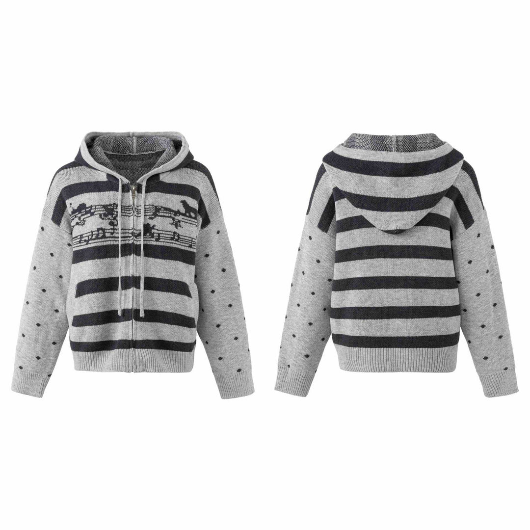 Damen Grobstrick Kapuzen‑Zipjacke mit musikalischem Jacquardmuster Nord Taschen