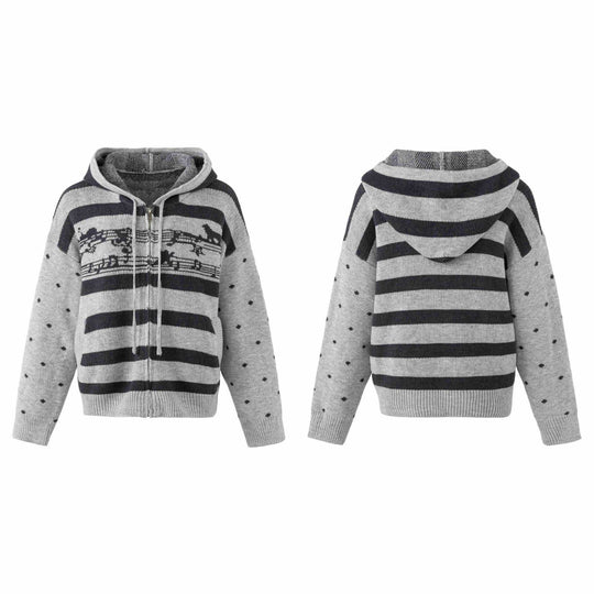 Damen Grobstrick Kapuzen‑Zipjacke mit musikalischem Jacquardmuster Nord Taschen
