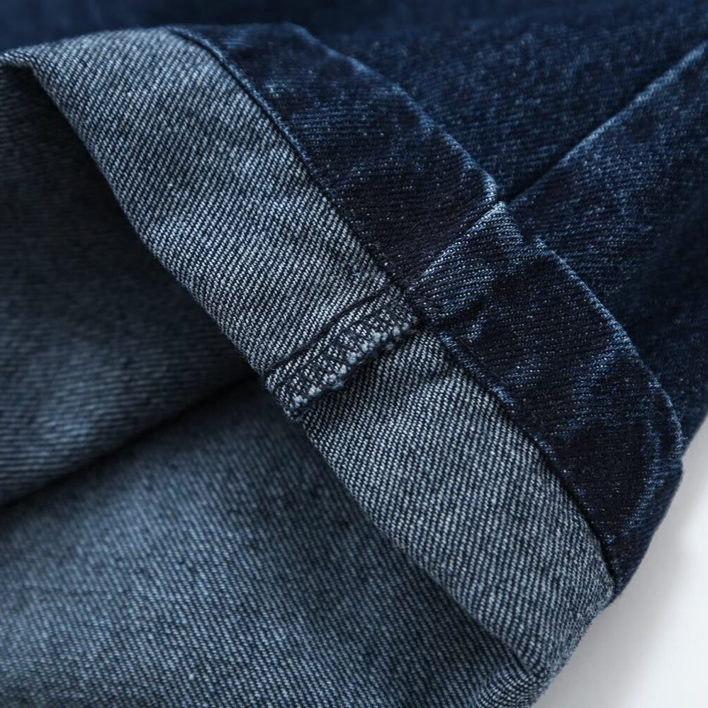 Damen Weite High-Waist Plissierte Denim-Hose mit Bügelfalte Nord Taschen