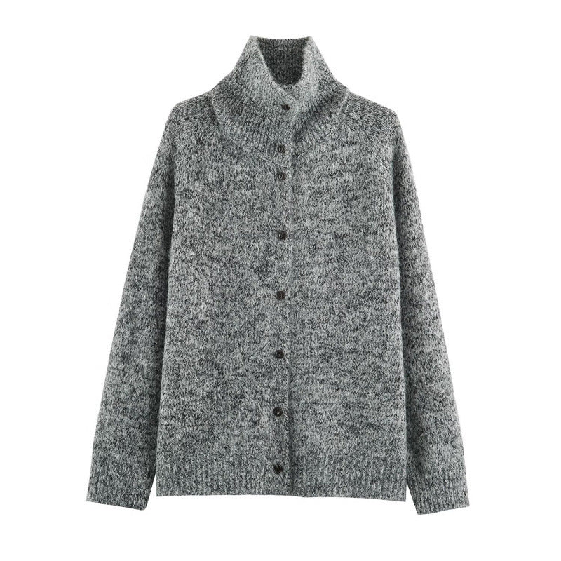 Damen Grobstrick‑Cardigan im Oversize‑Look mit hohem Rippkragen und Knopfleiste Nord Taschen