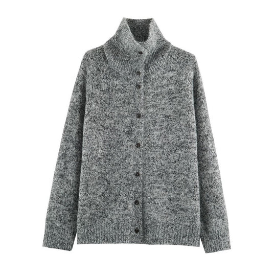 Damen Grobstrick‑Cardigan im Oversize‑Look mit hohem Rippkragen und Knopfleiste Nord Taschen