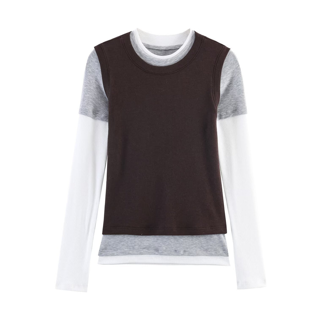 Damen Lagenlook-Longsleeve mit integriertem Kurzarm-Overlay Nord Taschen