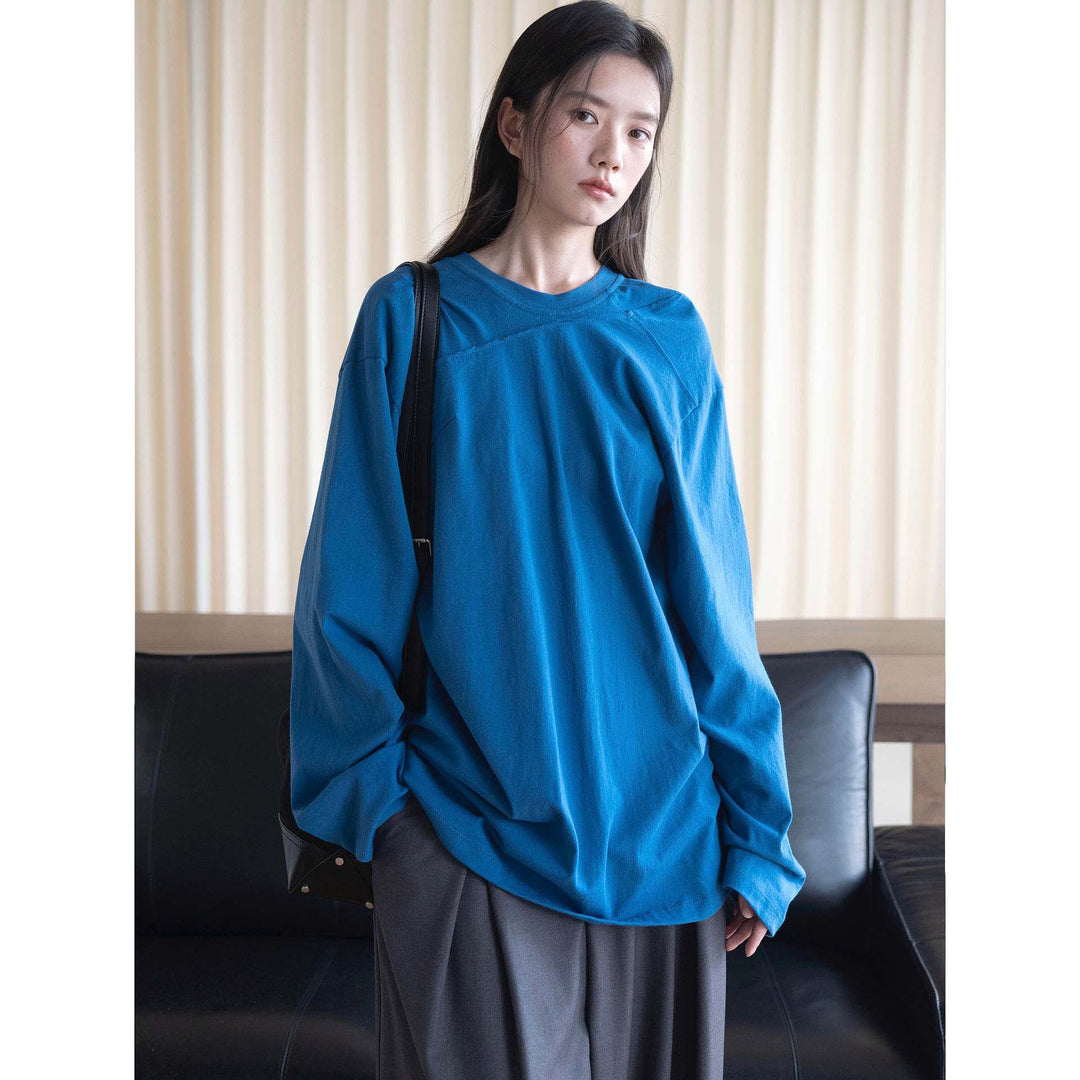 Damen Oversized-Longsleeve aus Baumwolljersey mit überschnittener Schulter und Ziernaht Nord Taschen