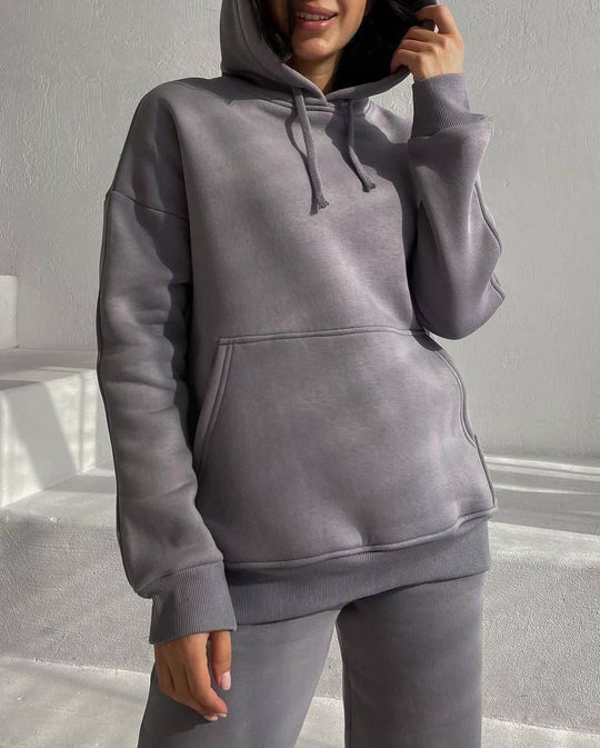 Damen Oversize Loungewear-Set aus weichem Baumwollmischfleece mit Kapuzenpullover und schmal zulaufender Jogginghose Nord Taschen