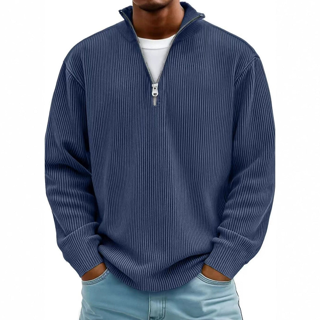 Herren Gerippter Halbzip-Strickpullover mit Stehkragen und lockerer Passform Nord Taschen