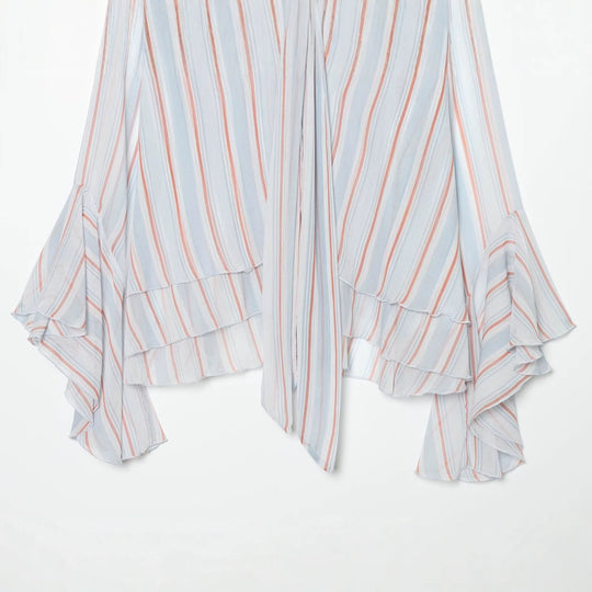 Damen Leichte Chiffonbluse mit Schluppe, Volant-Saum und ausgestellten Trompetenärmeln Nord Taschen