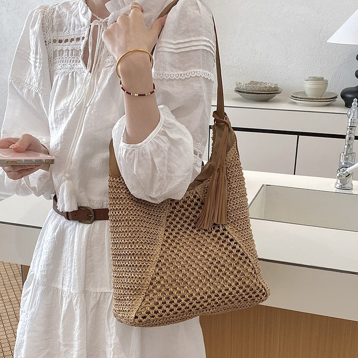 Damen trendige Hobo-Tasche aus handgewebtem Material mit stilvoller Quaste Nord Taschen