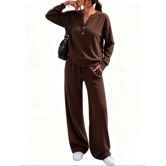 Damen Lounge-Set mit Henley-Kragen und palazzoweiter Jogginghose Nord Taschen