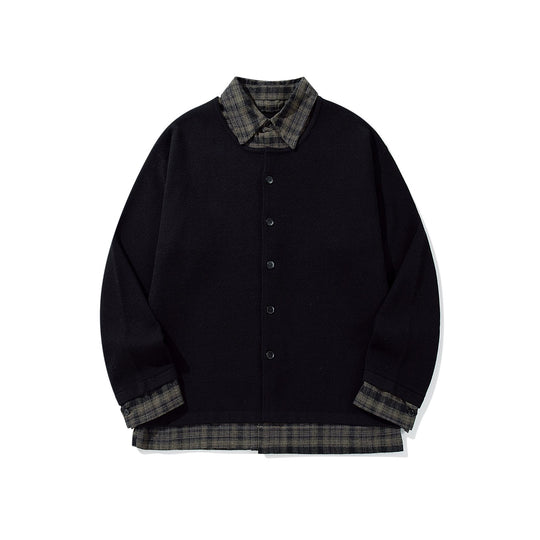 Herren Karierter Flanellhemd-Layer mit offenem Strickcardigan Nord Taschen