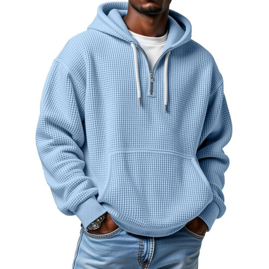 Herren Waffelstrick Halfzip-Kapuzenpullover mit Kängurutasche Nord Taschen