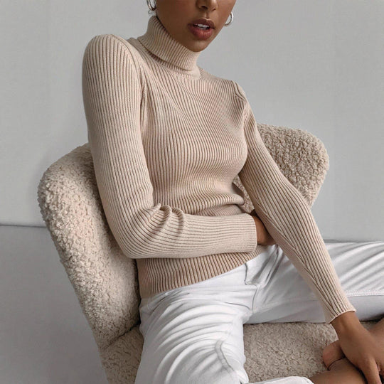 Damen Figurbetonter Rippstrick-Rollkragenpullover Nord Taschen