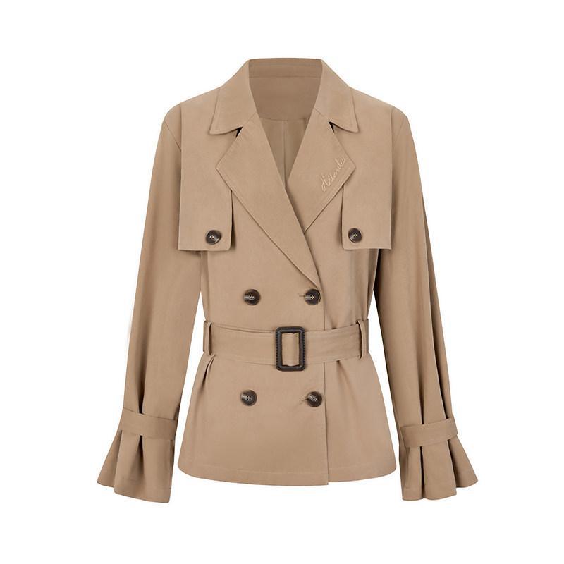 Damen Kurztrenchjacke mit taillierendem Gürtel und doppellagiger Schulterpasse Nord Taschen