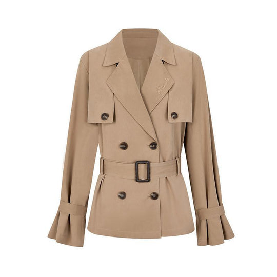 Damen Kurztrenchjacke mit taillierendem Gürtel und doppellagiger Schulterpasse Nord Taschen
