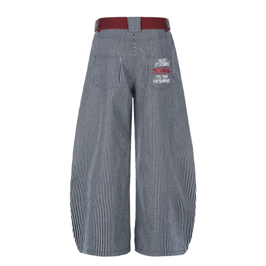 Damen Weite High‑Waist Palazzo-Culotte mit maritimem Nadelstreifen und kontrastierendem Bunddetail Nord Taschen