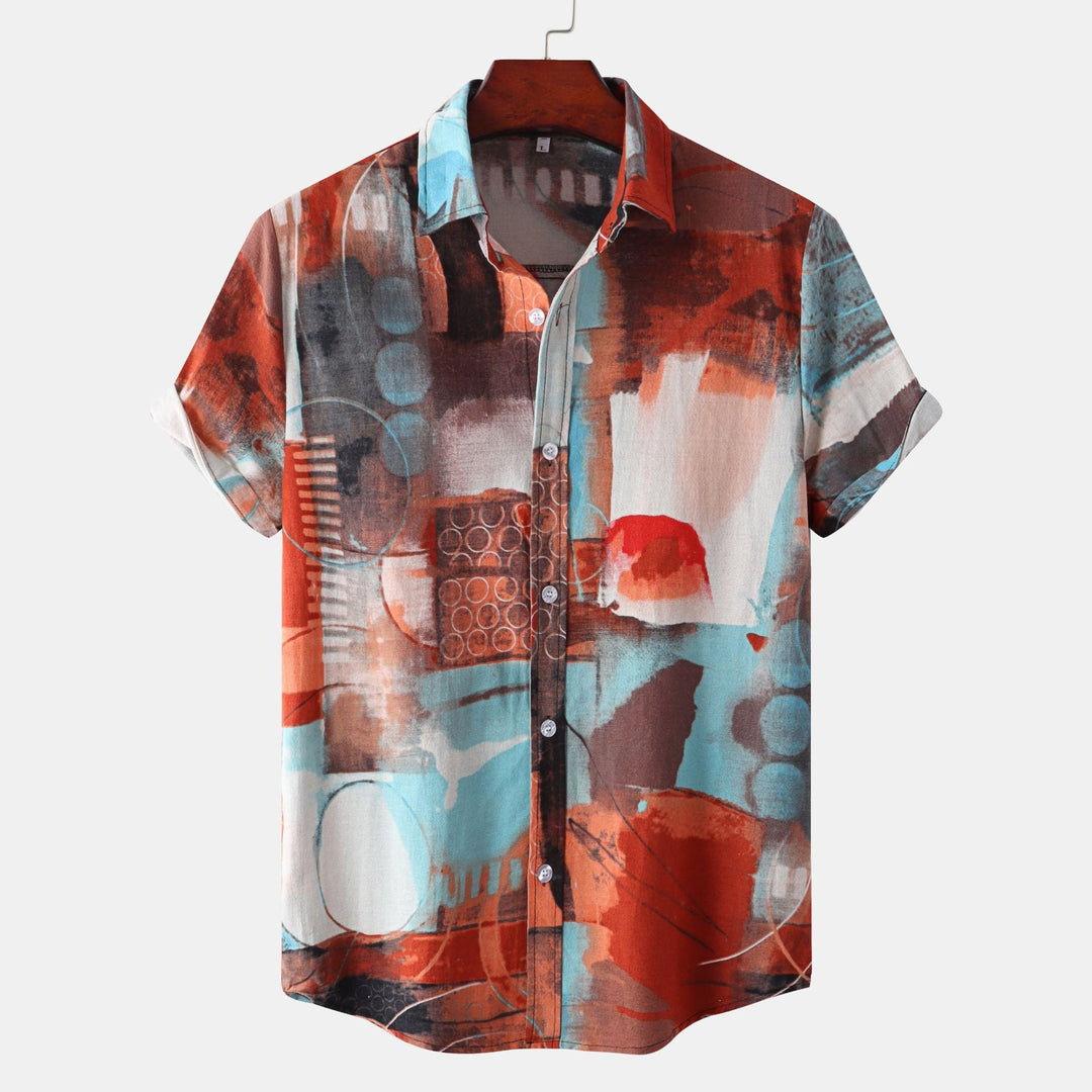 Herren Kurzarmhemd mit kreativem Abstract-Design Nord Taschen