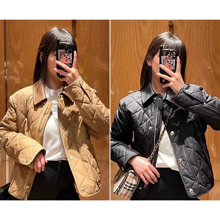 Damen Steppjacke mit hochwertigem Lederkragen Nord Taschen