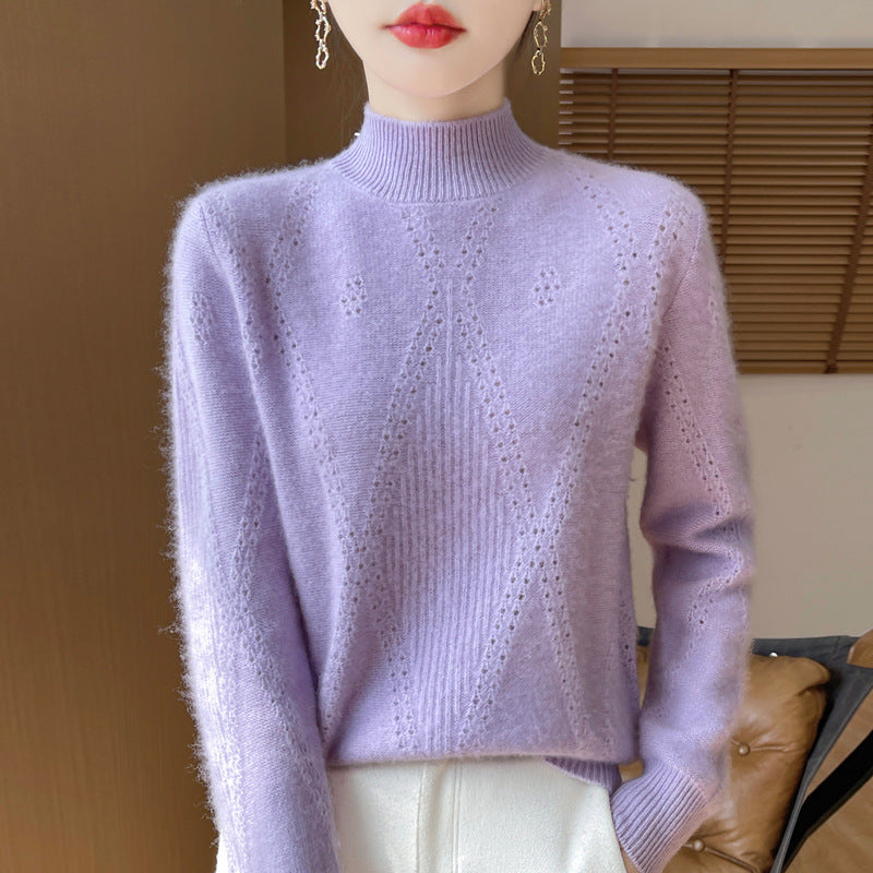 Damen Leichter Mockneck-Feinstrickpullover mit Ajour-Chevron und kaschmirweichem Finish Nord Taschen