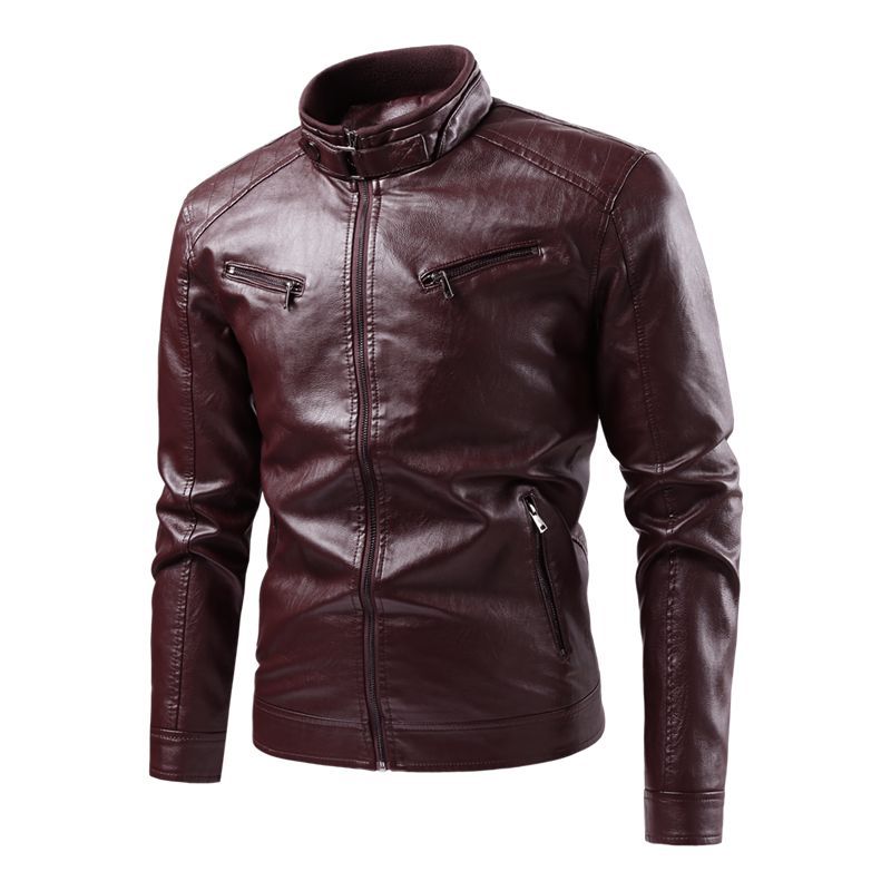 Herren Modische Kunstlederjacke mit Stehkragen und praktischen Taschen Nord Taschen
