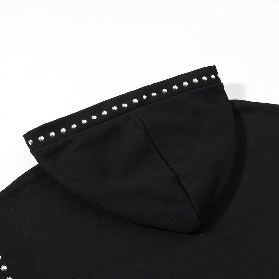 Damen Oversize-Kapuzenpullover mit Nietenbesatz und Rippbündchen Nord Taschen