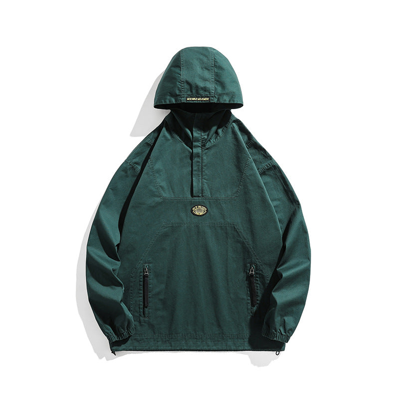 Herren Kapuzen-Anorak Pulloverjacke im Oversize-Utility-Stil Nord Taschen
