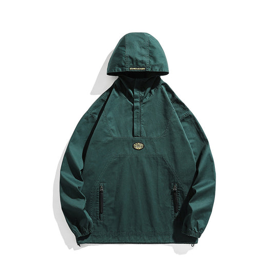 Herren Kapuzen-Anorak Pulloverjacke im Oversize-Utility-Stil Nord Taschen