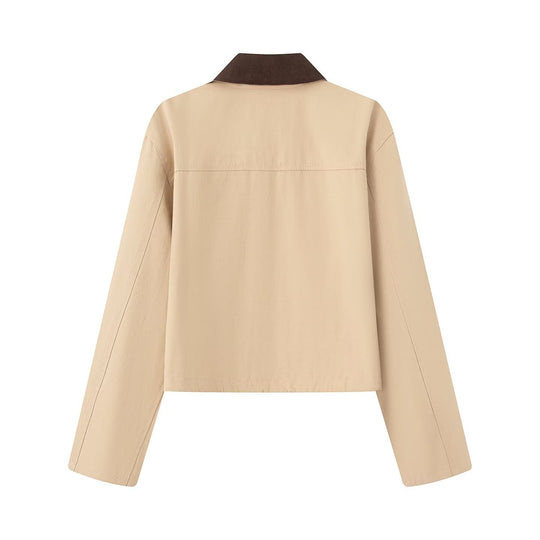 Damen Cropped-Fieldjacke mit Cordkragen, Druckknopfleiste und Tunnelzug Nord Taschen