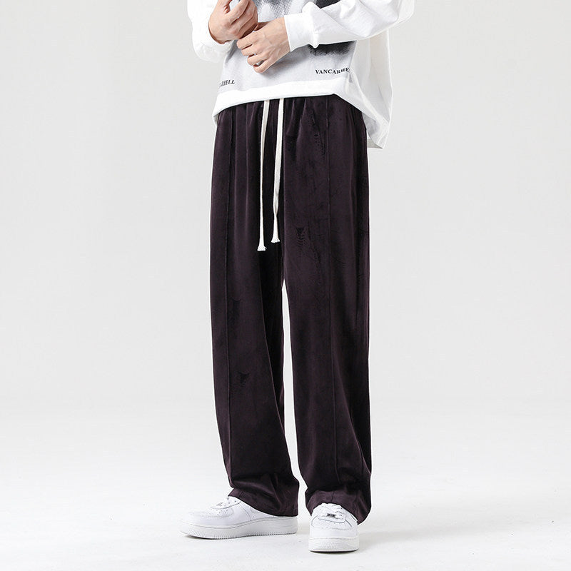 Herren Weite Velours-Jogginghose mit elastischem Bund und Kordelzug Nord Taschen
