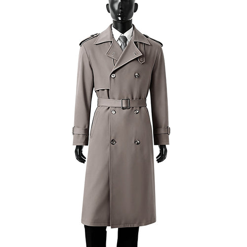 Herren Zeitloser Doppelreihiger Trenchcoat mit Taillengürtel, Schulterklappen und Manschettenriemen Nord Taschen